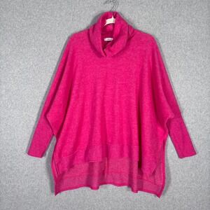 Fleece Poncho Sweatshirt‎ XS Small Hot Pink Cowl Neck Slouchy Comfy Lounge Cozy